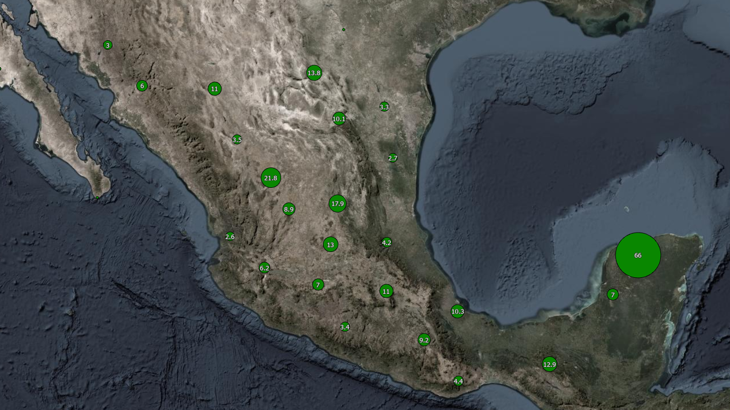 Map of Mexico showing ecocrisis events from 1670-1819