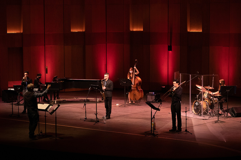 The Harpur Studio Jazz Band performing at the Osterhout stage of the Anderson Center