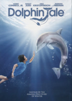 A boy floats next to a dolphin with a prosthetic tail, reaching out to her. Both figures are suspended in a clear blue 
ocean with beams of white sunlight stretching out from the center surface of the ocean. The title ""Dolphin Tale"" is 
centered in the top middle of the poster with an outline of a dolphin with a prosthetic tale composing the T of the title.
""Inspired by the amazing true story of winter"" is centered on the bottom of the poster.