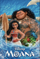 Two animated characters standing in a wave. One small female and one larger male with tattoo. 