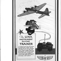 An advertisement flyer with an illustration of a plane and images of the Link Trainer