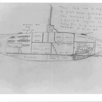 A pencil sketch of a submarine by Ed Link at age 12