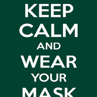 White text "Keep Calm and Wear Your Mask" on dark green background